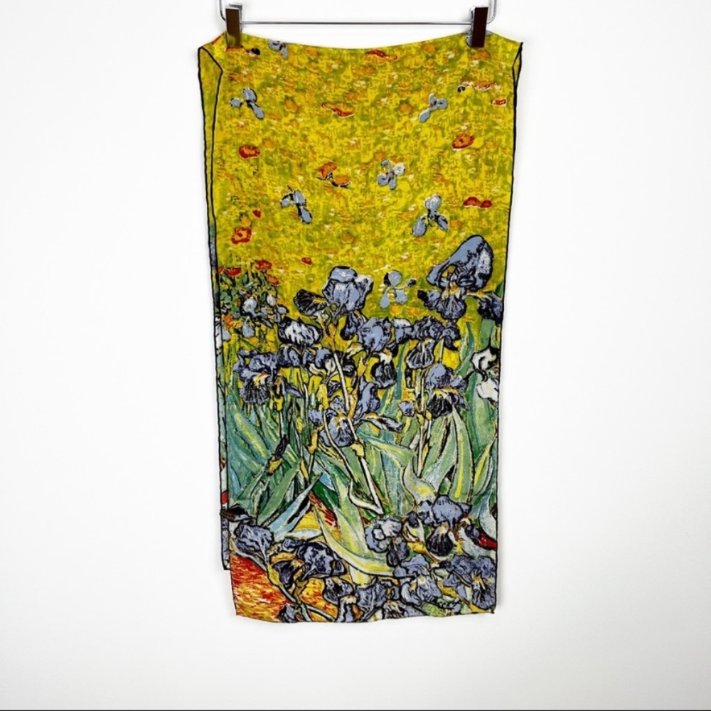 Vintage | Van Gough Art 100% Silk Iris Print Irises Scarf